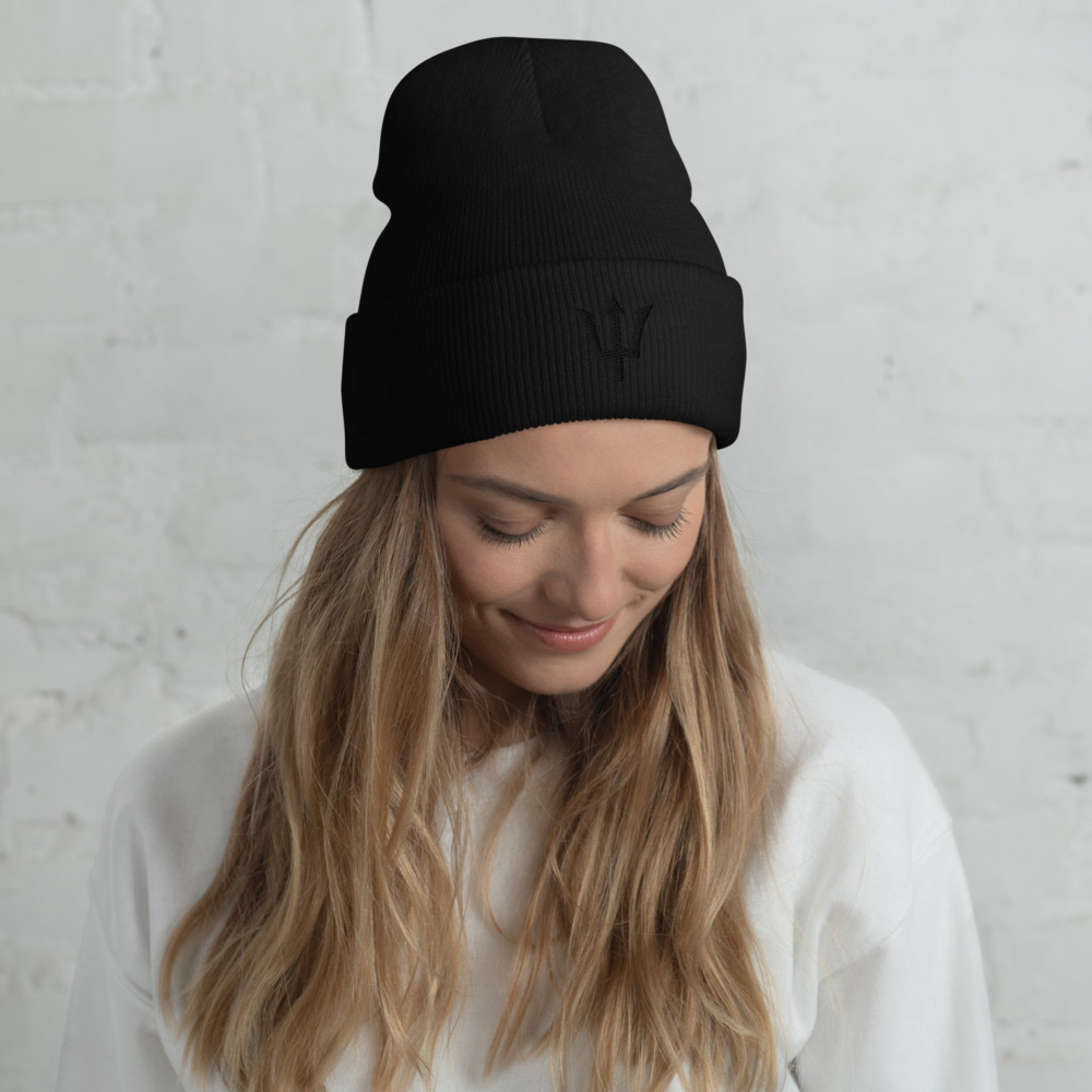 Black Trident Cuffed Beanie in Black – Barbados Trident Beanie