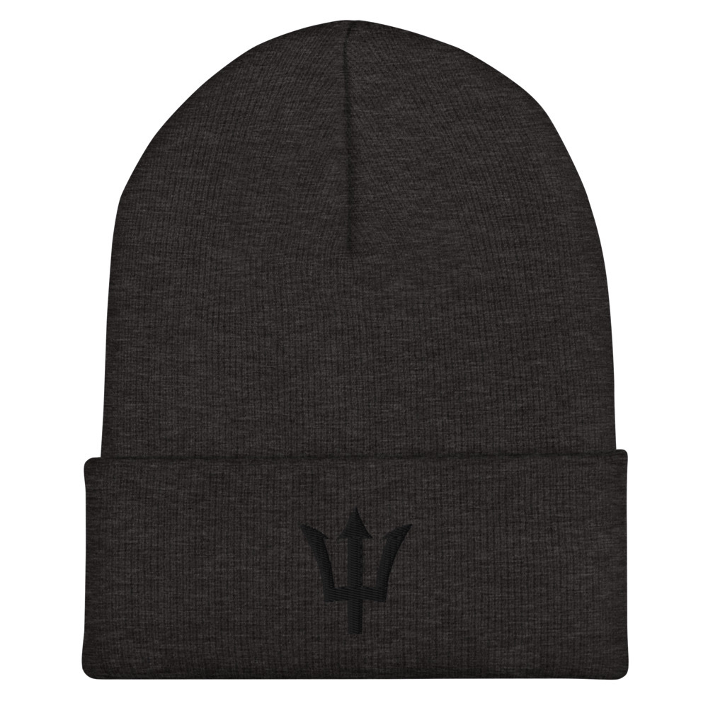 Black Trident Cuffed Beanie in Dark Grey – Barbados Trident Beanie