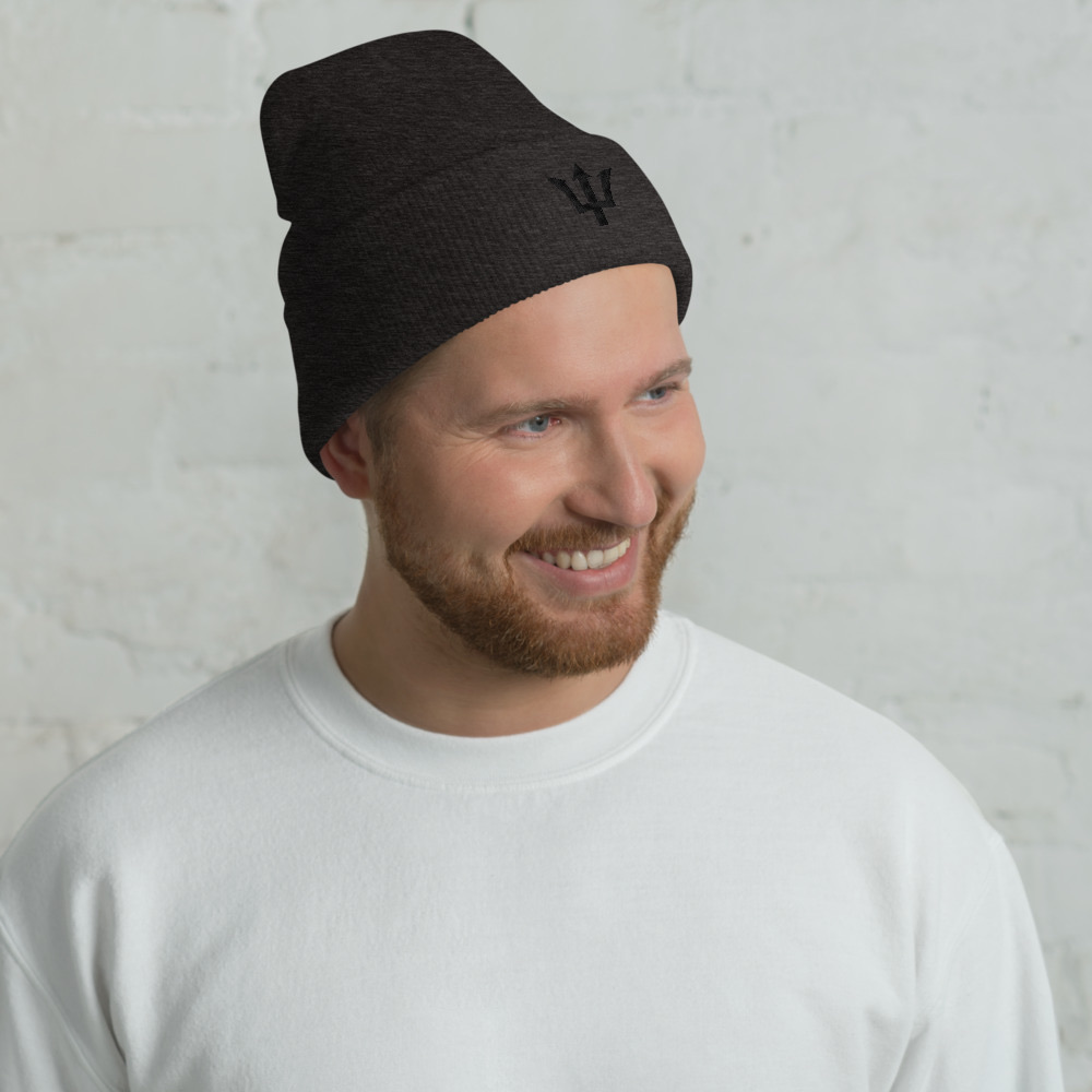 Black Trident Cuffed Beanie in Dark Grey – Barbados Trident Beanie