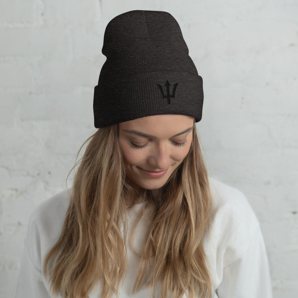 Black Trident Cuffed Beanie in Dark Grey – Barbados Trident Beanie