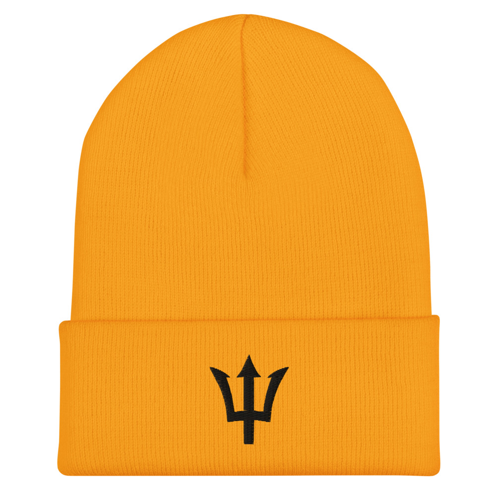 Black Trident Cuffed Beanie in Gold – Barbados Trident Beanie