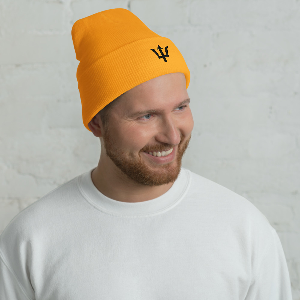 Black Trident Cuffed Beanie in Gold – Barbados Trident Beanie