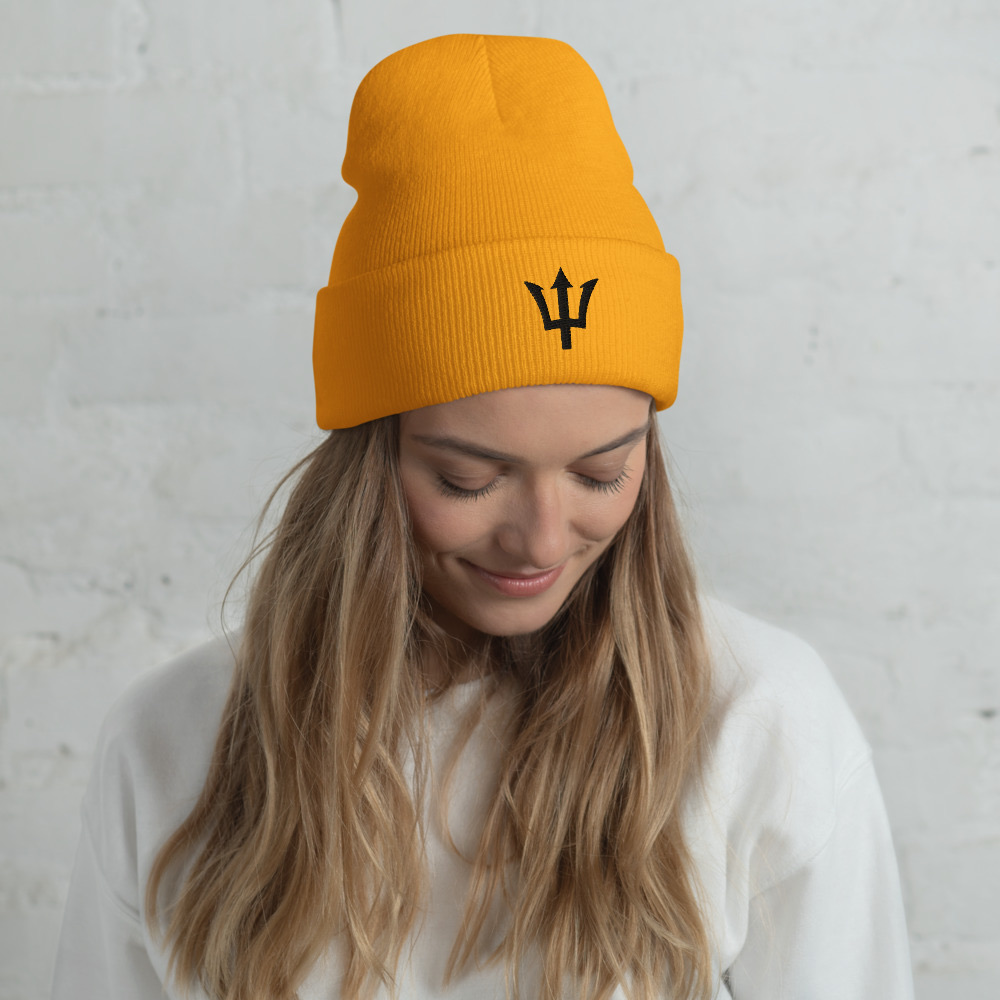 Black Trident Cuffed Beanie in Gold – Barbados Trident Beanie