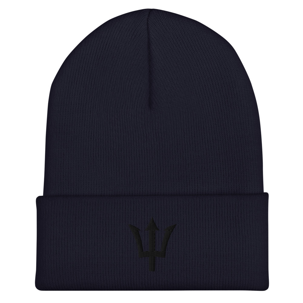 Black Trident Cuffed Beanie in Navy – Barbados Trident Beanie