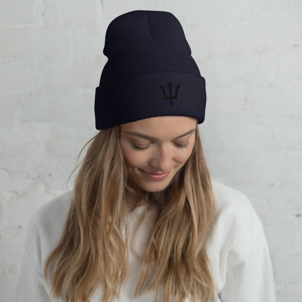 Black Trident Cuffed Beanie in Navy – Barbados Trident Beanie
