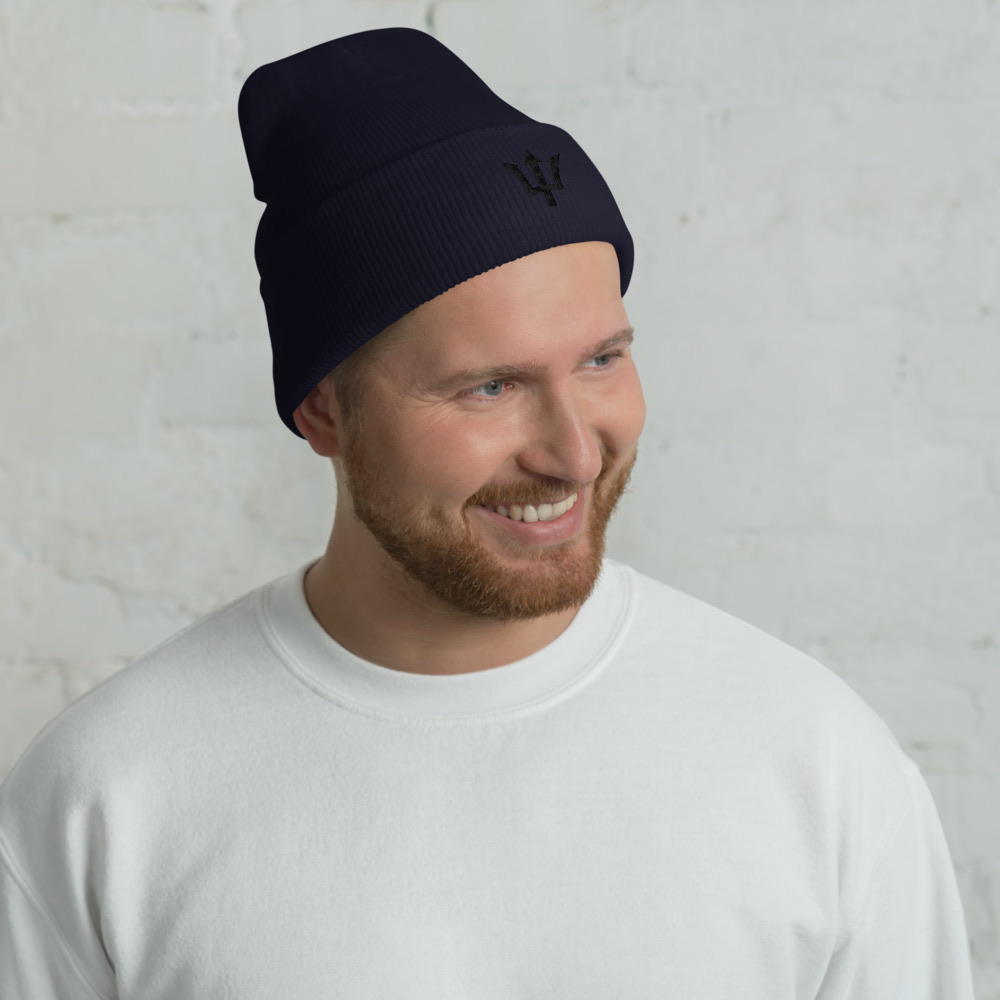Black Trident Cuffed Beanie in Navy – Barbados Trident Beanie