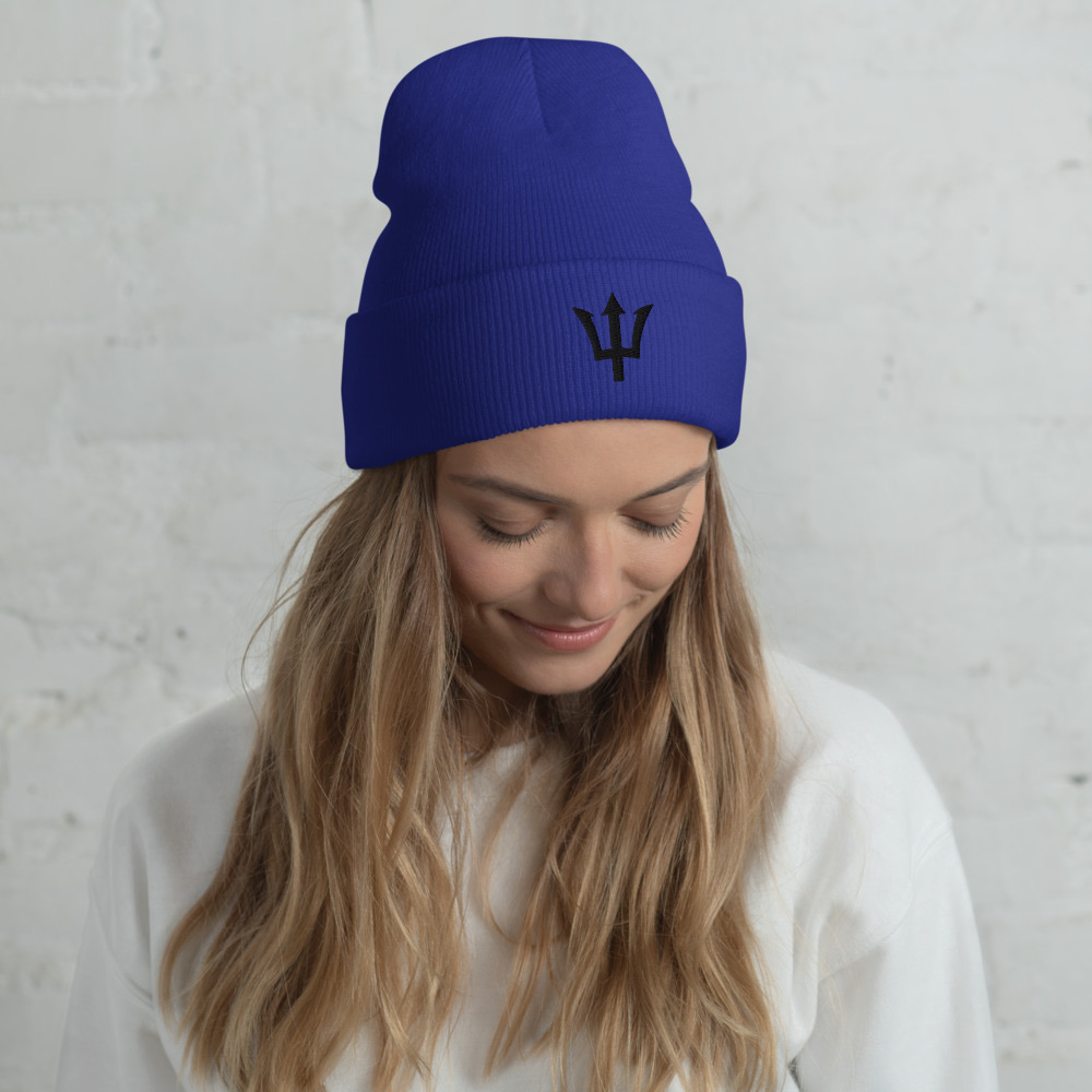 Black Trident Cuffed Beanie in Royal – Barbados Trident Beanie