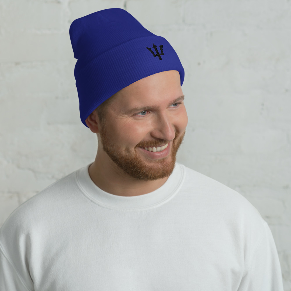 Black Trident Cuffed Beanie in Royal – Barbados Trident Beanie
