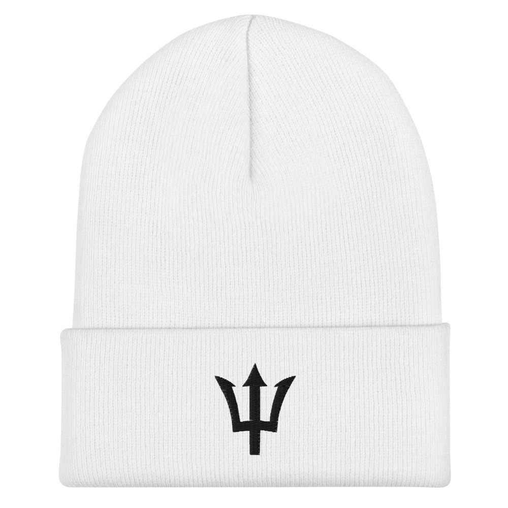 Black Trident Cuffed Beanie in White – Barbados Trident Beanie