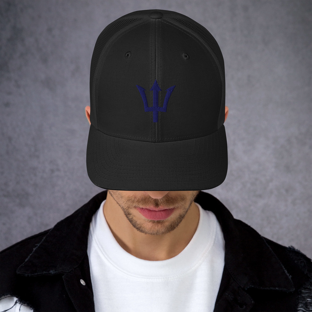 Blue Trident Trucker Cap in Black – Barbados Trident Cap
