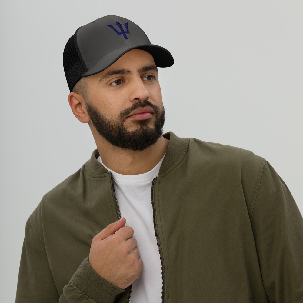 Blue Trident Trucker Cap in Charcoal/ Black – Barbados Trident Cap