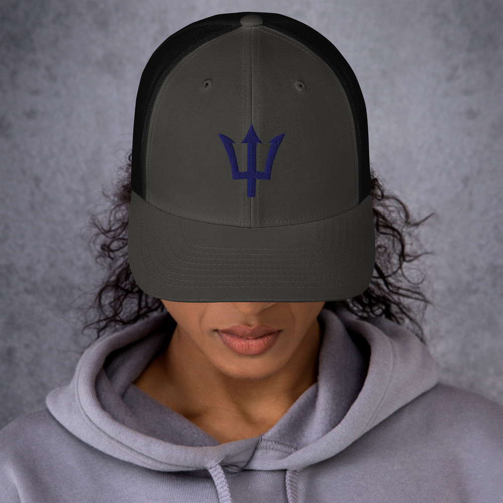 Blue Trident Trucker Cap in Charcoal/ Black – Barbados Trident Cap