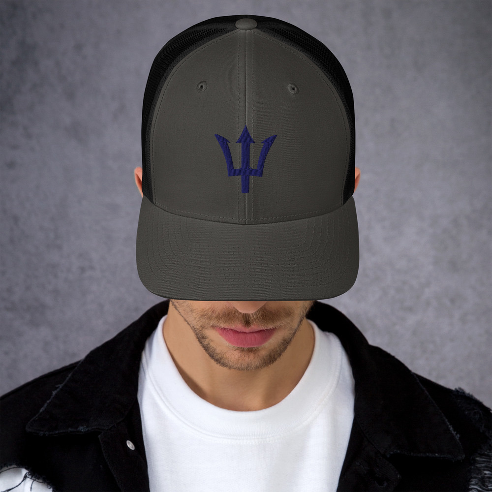 Blue Trident Trucker Cap in Charcoal/ Black – Barbados Trident Cap