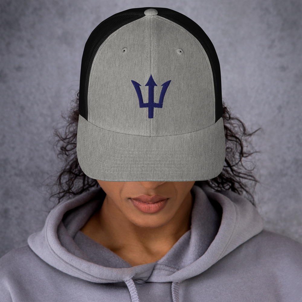 Blue Trident Trucker Cap in Heather/ Black – Barbados Trident Cap