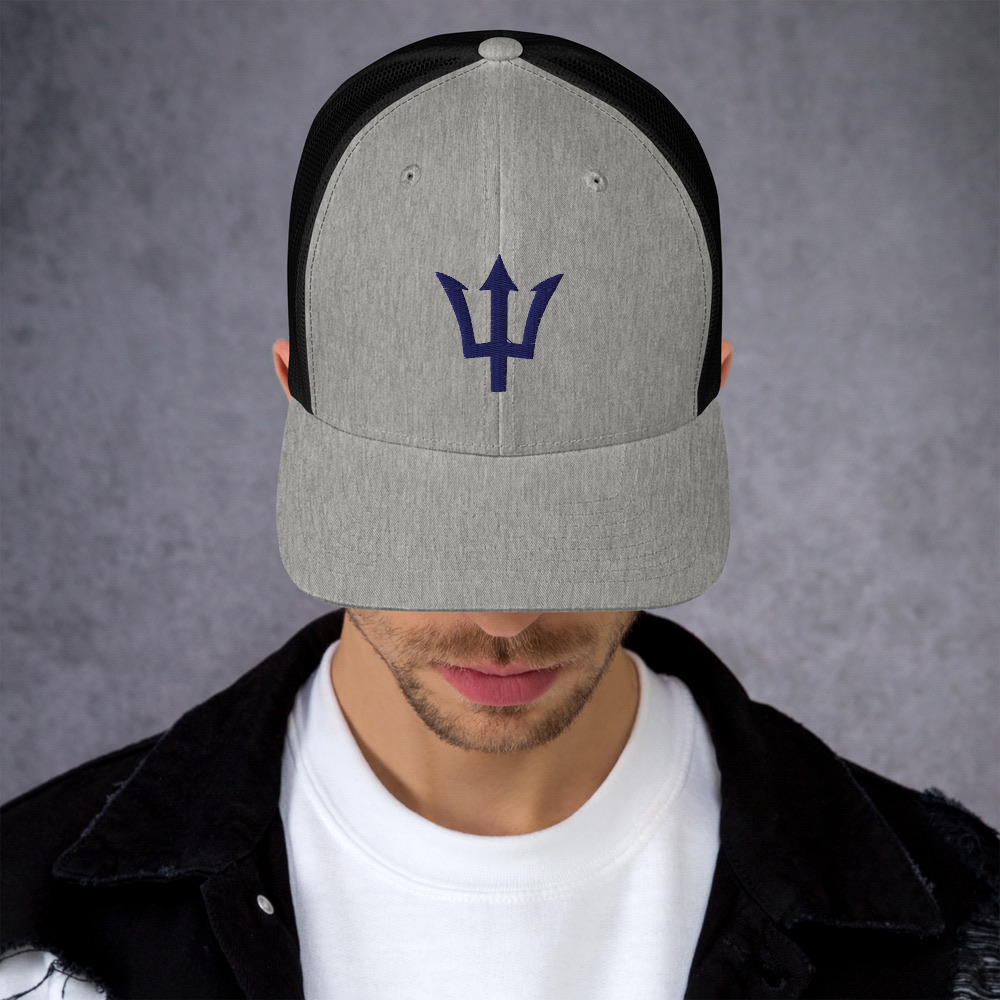 Blue Trident Trucker Cap in Heather/ Black – Barbados Trident Cap