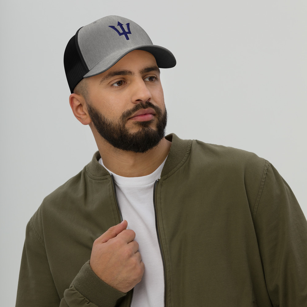 Blue Trident Trucker Cap in Heather/ Black – Barbados Trident Cap