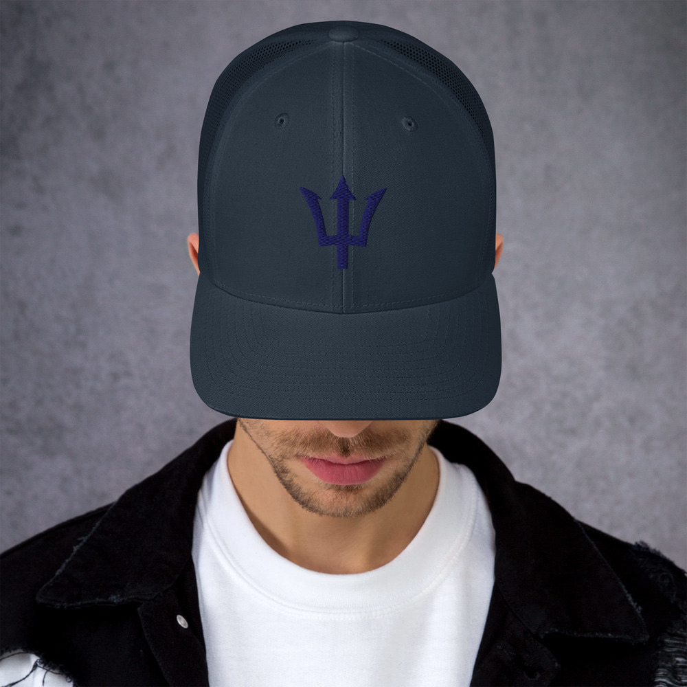 Blue Trident Trucker Cap in Navy – Barbados Trident Cap