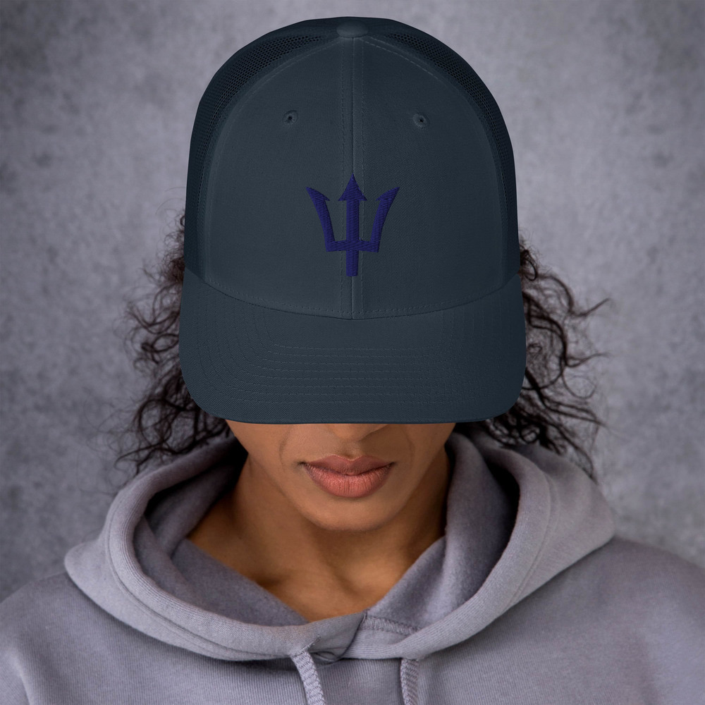 Blue Trident Trucker Cap in Navy – Barbados Trident Cap