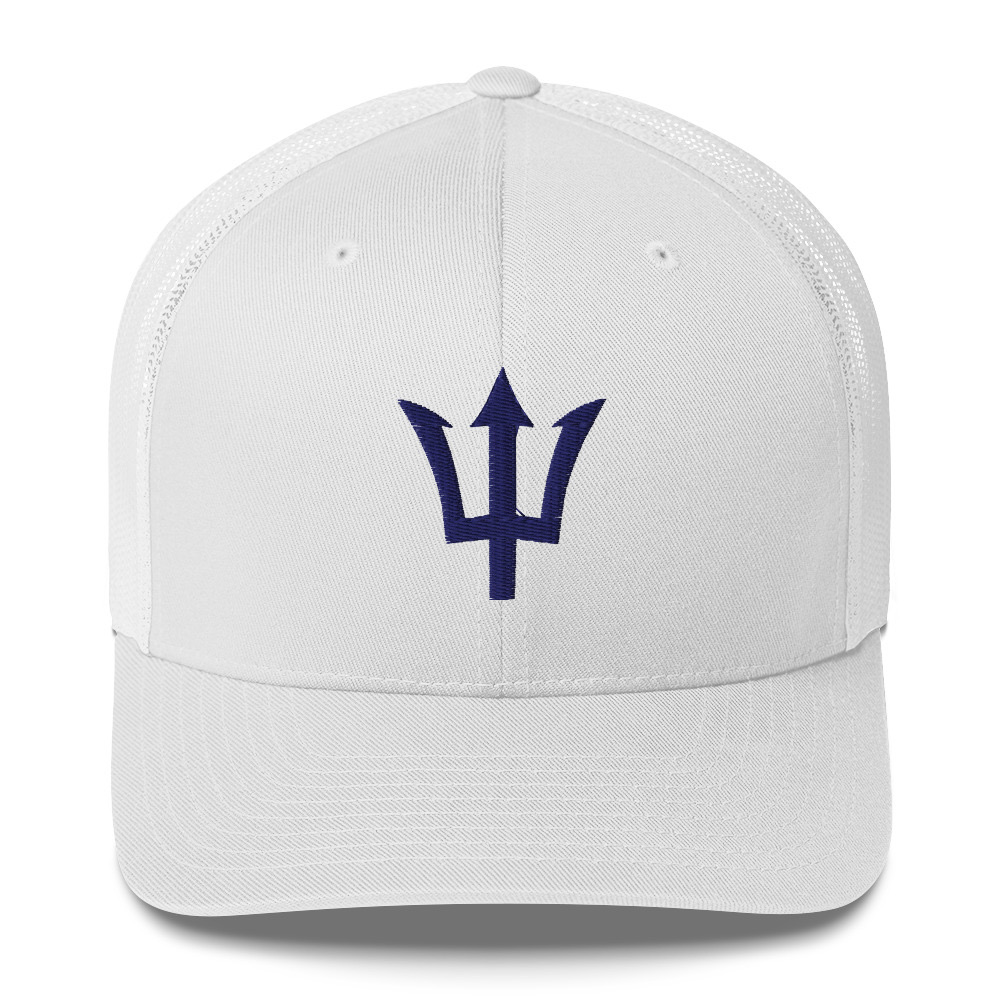 Blue Trident Trucker Cap in White – Barbados Trident Cap