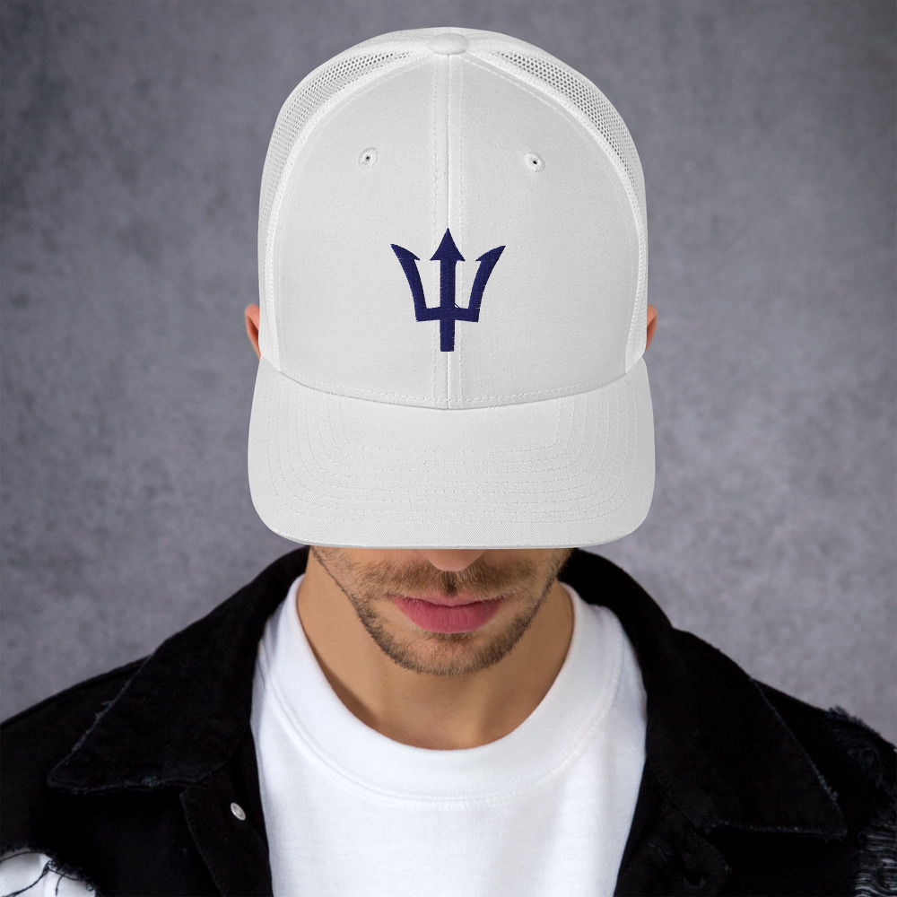 Blue Trident Trucker Cap in White – Barbados Trident Cap