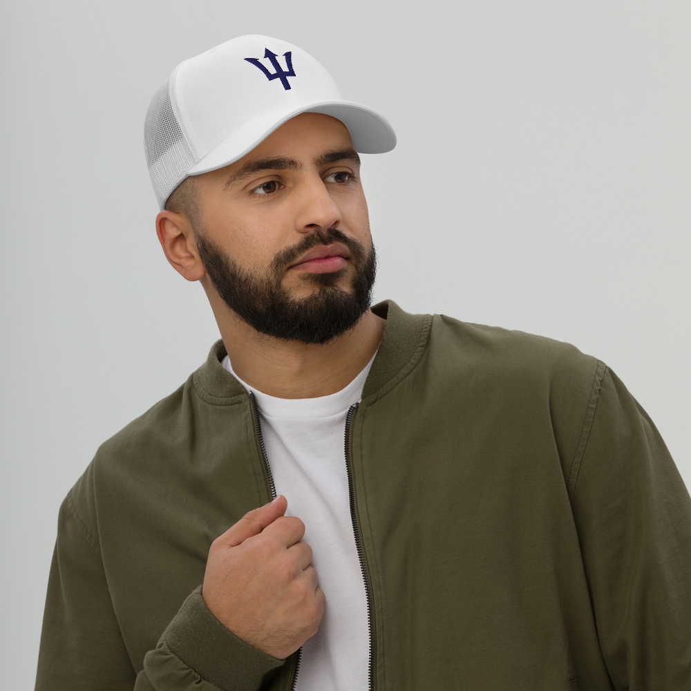 Blue Trident Trucker Cap in White – Barbados Trident Cap