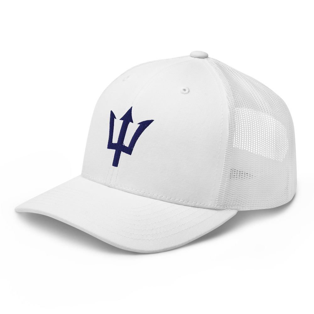 Blue Trident Trucker Cap in White – Barbados Trident Cap