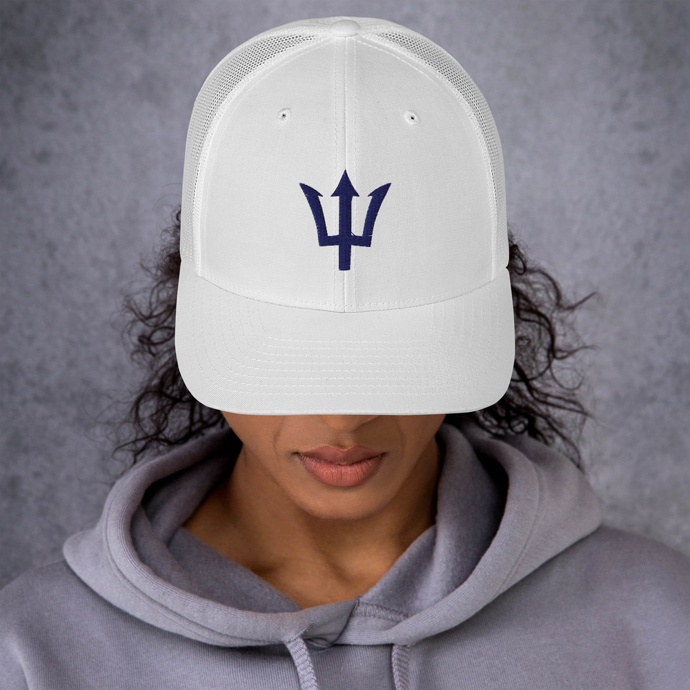 Blue Trident Trucker Cap in White – Barbados Trident Cap
