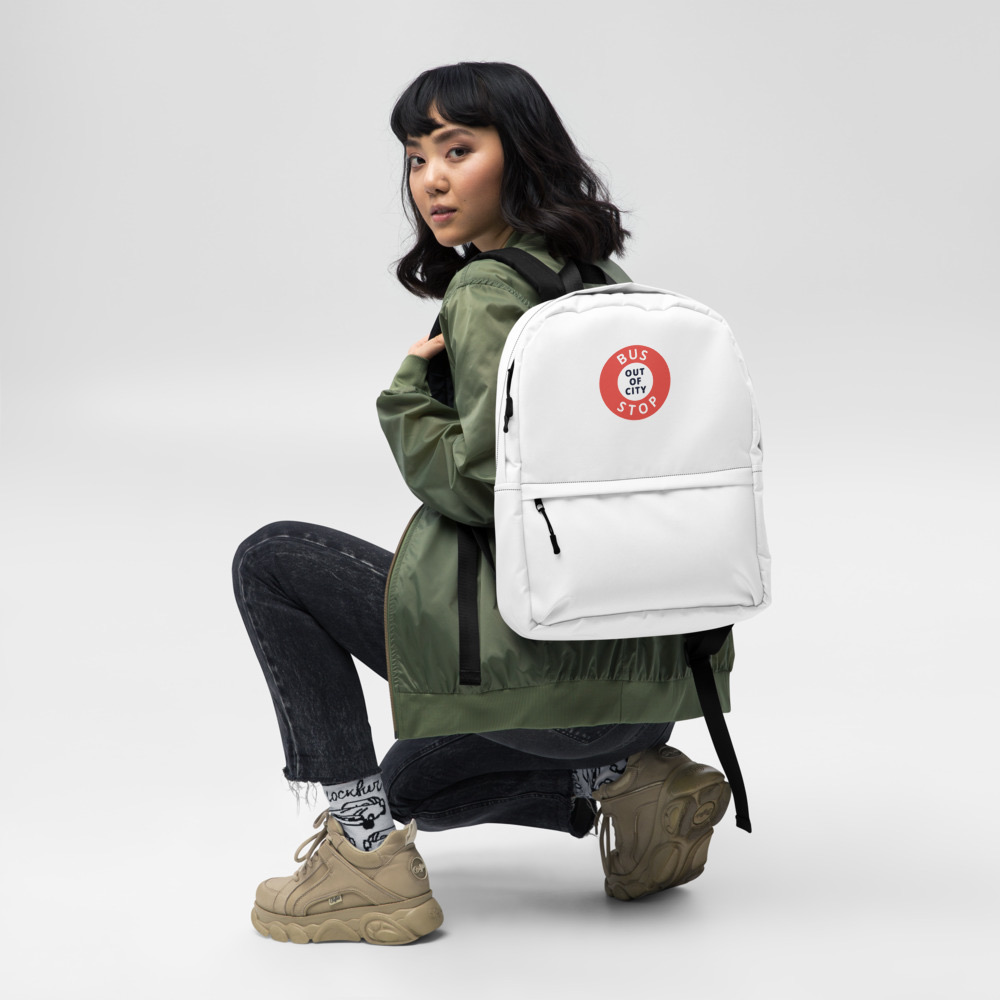Out Of City Backpack in White – Barbados Bus Stop Backpack