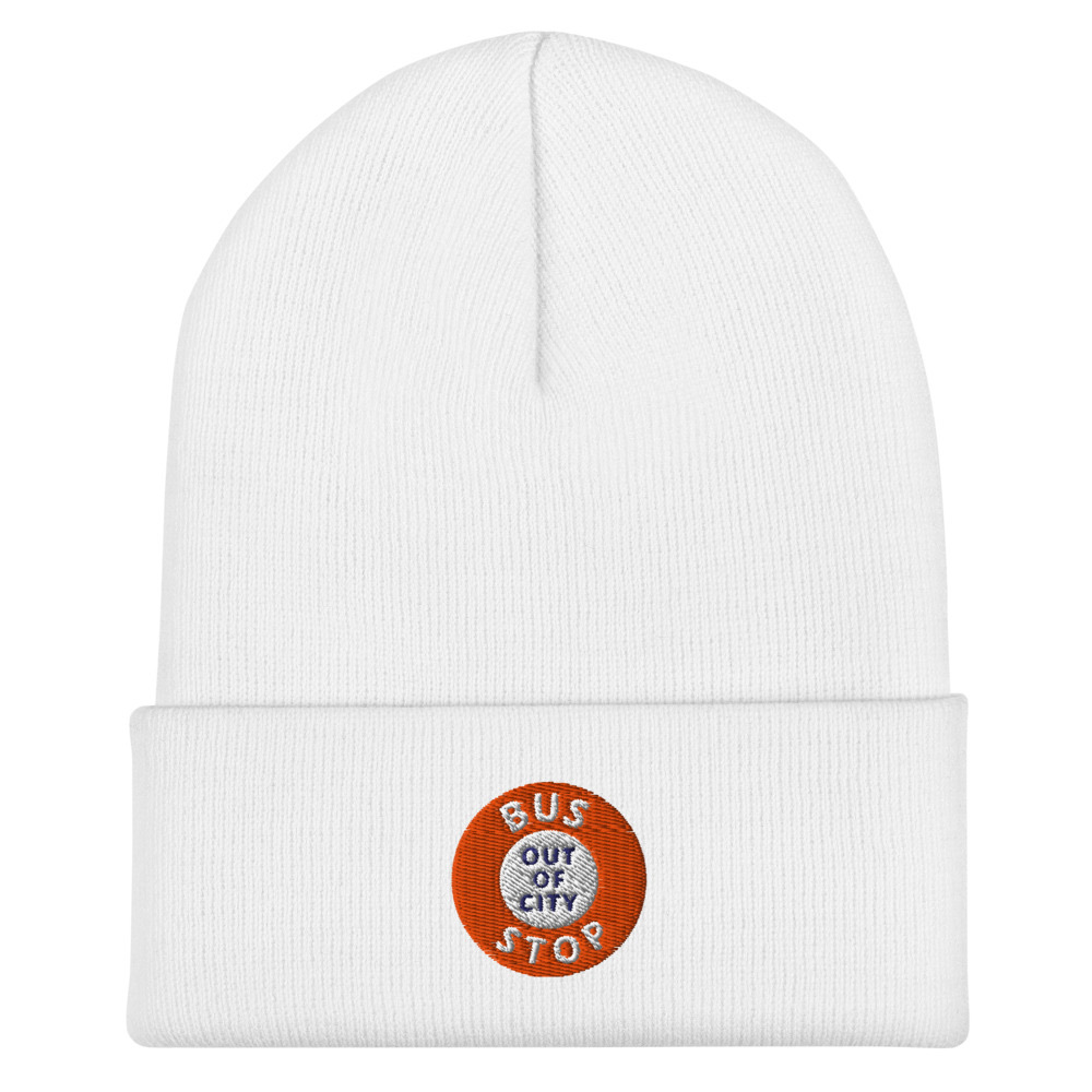 Out Of City Cuffed Beanie in White – Barbados Bus Stop Beanie