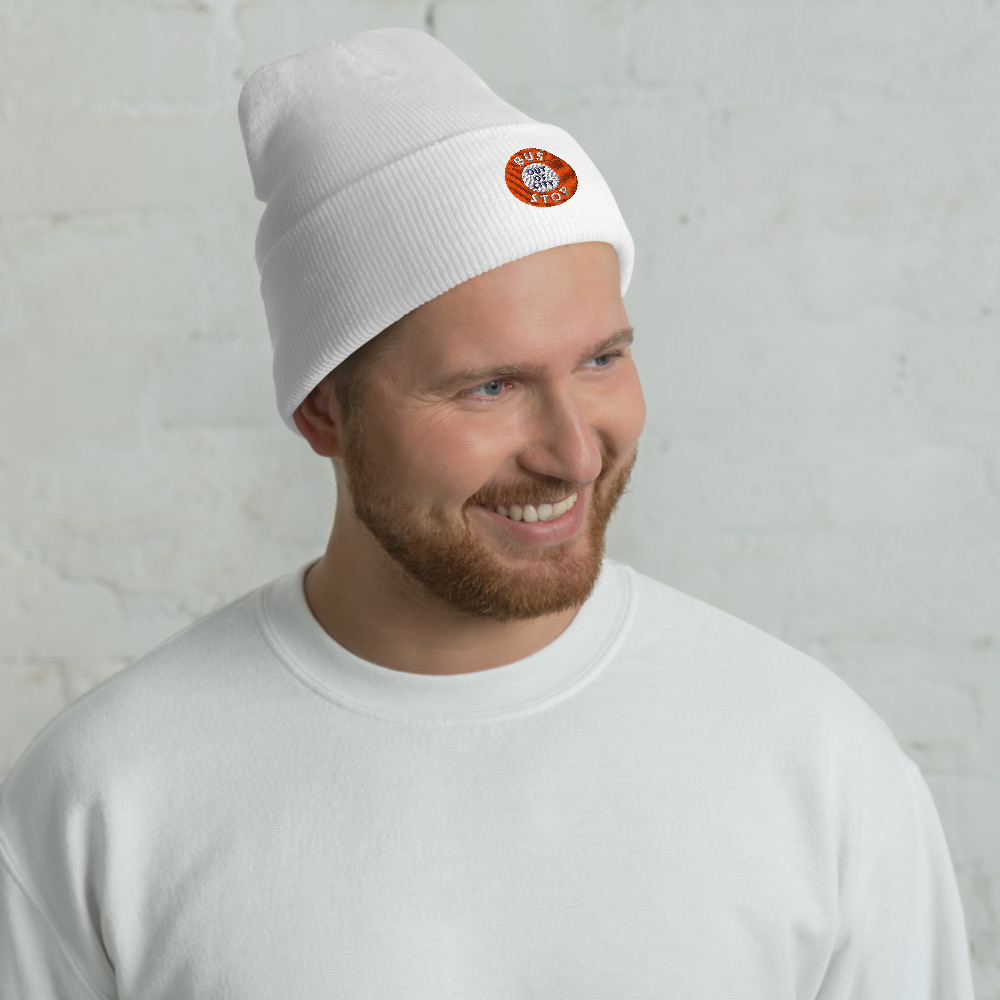 Out Of City Cuffed Beanie in White – Barbados Bus Stop Beanie