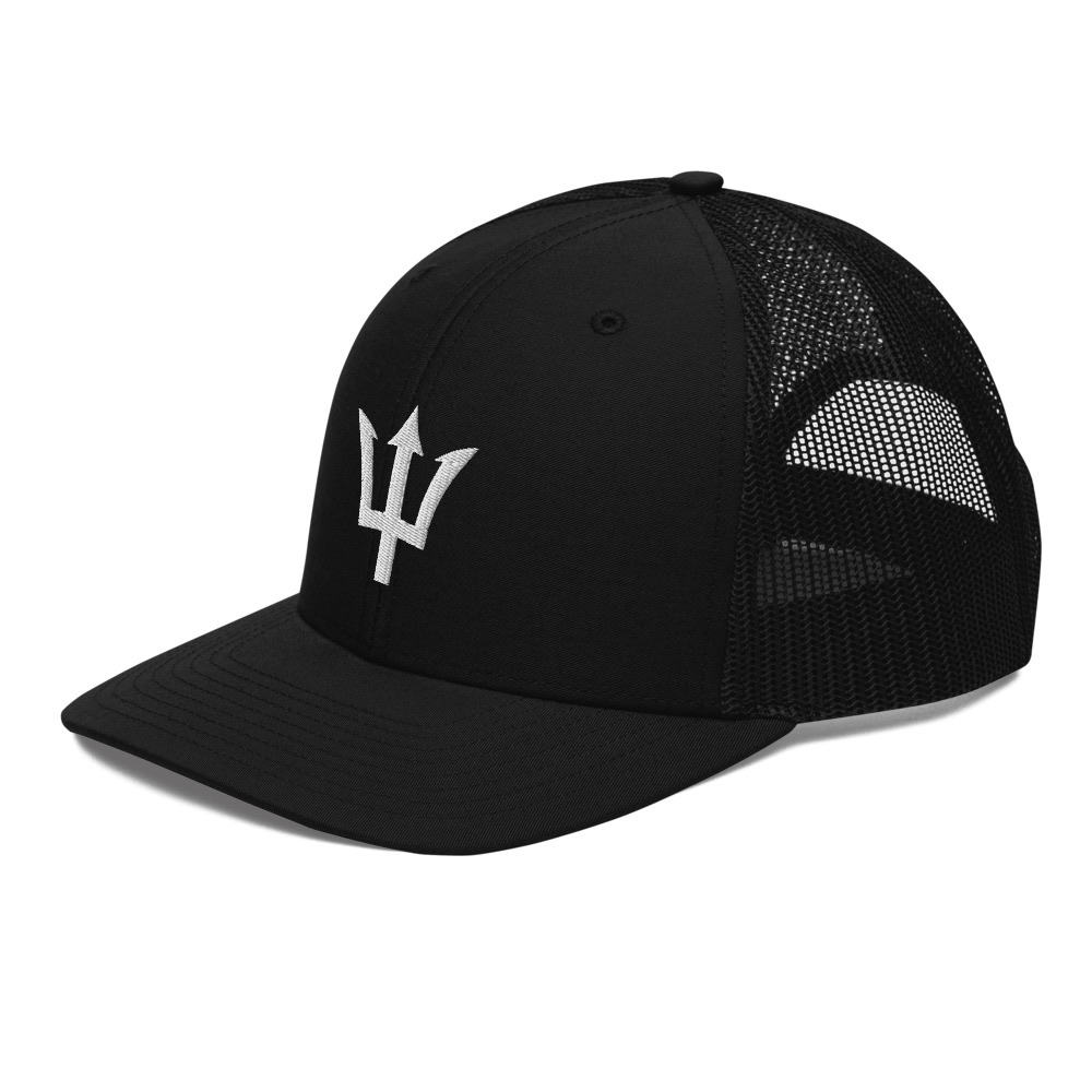White Trident Mesh Back Snapback in Black – Barbados Trident Cap