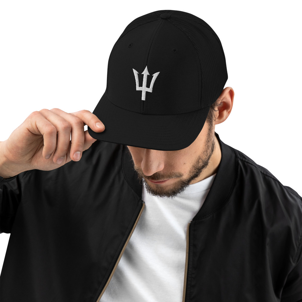 White Trident Mesh Back Snapback in Black – Barbados Trident Cap