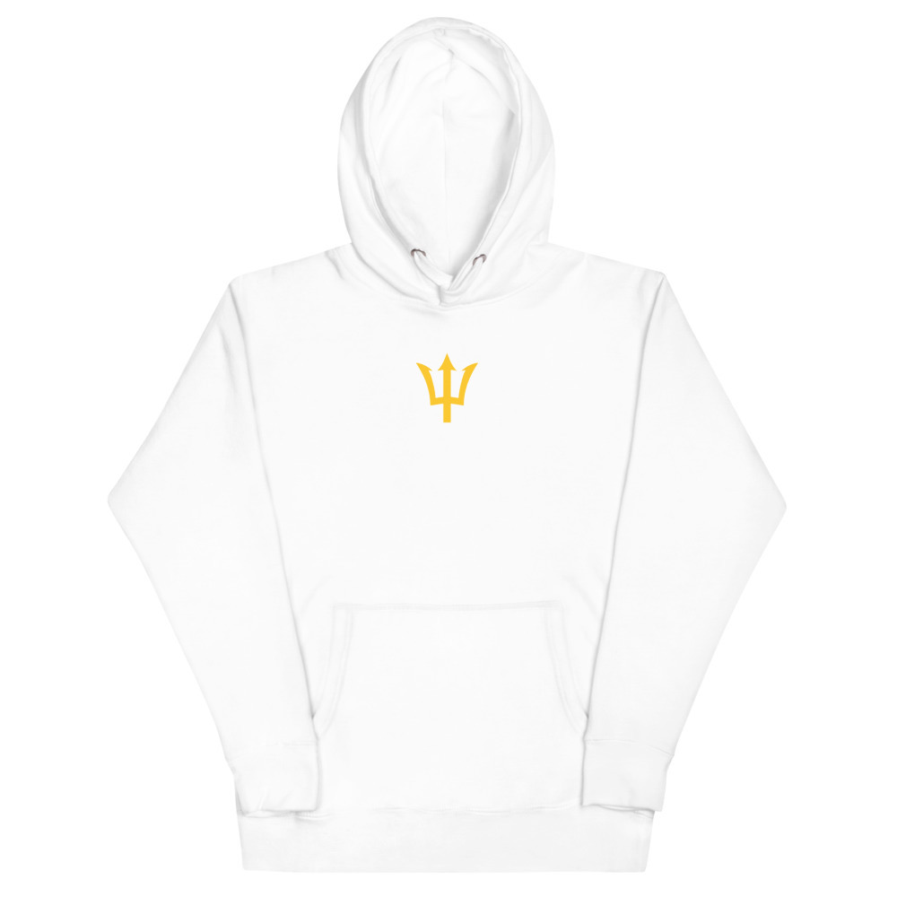 Yellow Trident Hoodie in White – Barbados Trident Hoodie