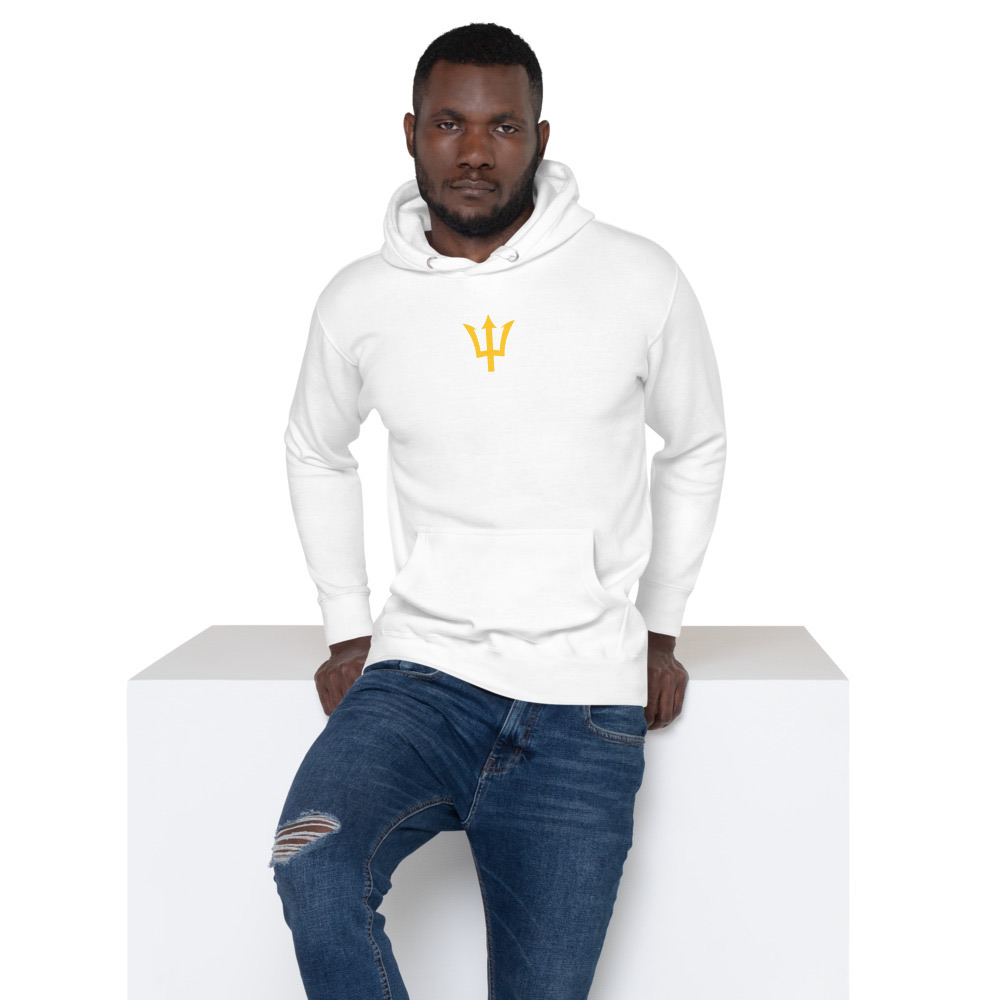 Yellow Trident Hoodie in White – Barbados Trident Hoodie