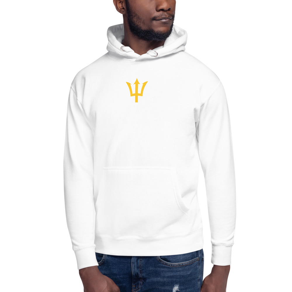 Yellow Trident Hoodie in White – Barbados Trident Hoodie