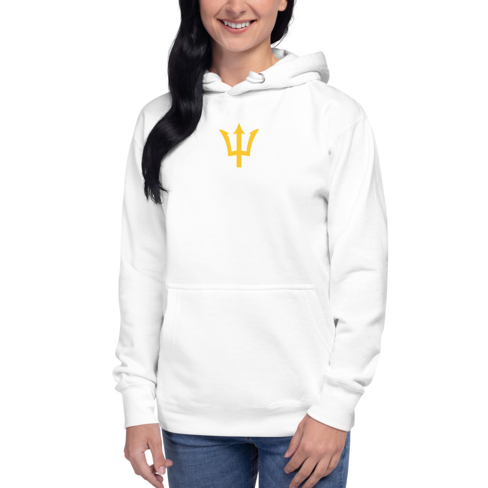 Yellow Trident Hoodie in White – Barbados Trident Hoodie