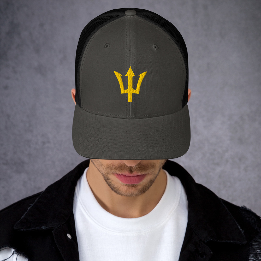 Yellow Trident Trucker Cap in Charcoal/ Black – Barbados Trident Cap