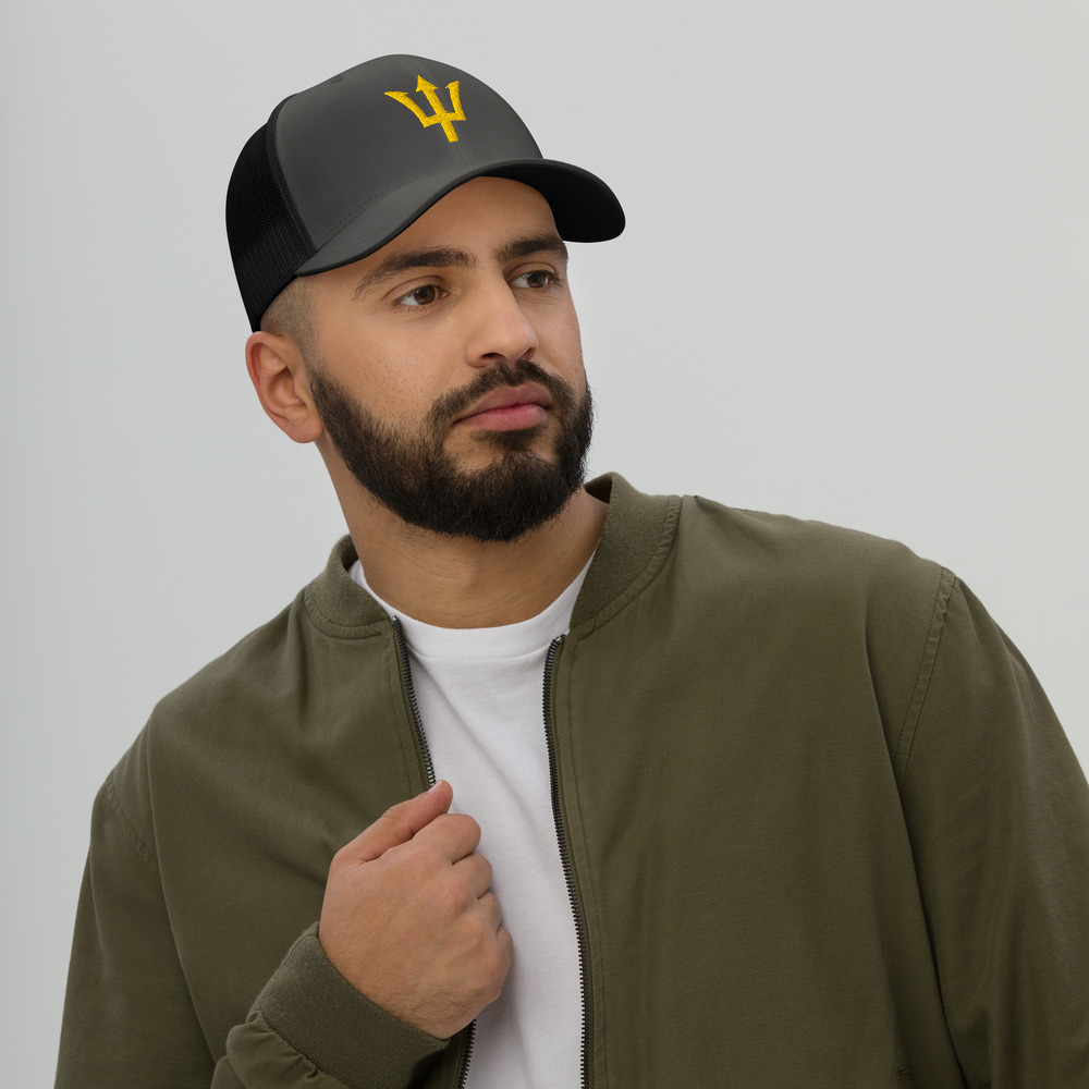 Yellow Trident Trucker Cap in Charcoal/ Black – Barbados Trident Cap