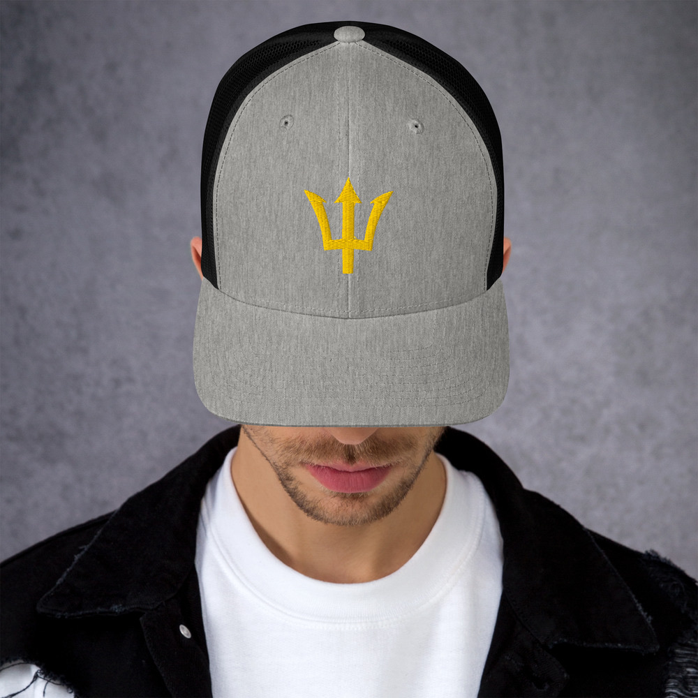Yellow Trident Trucker Cap in Heather/ Black – Barbados Trident Cap