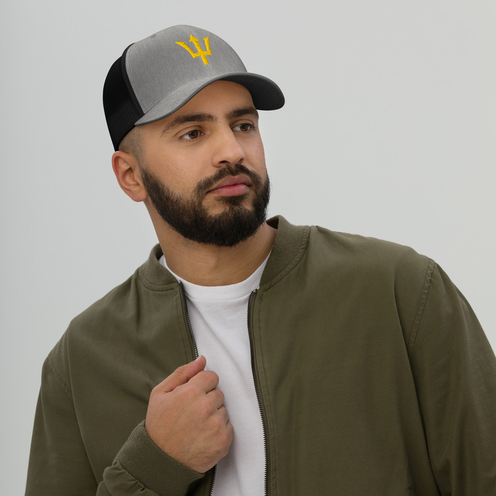 Yellow Trident Trucker Cap in Heather/ Black – Barbados Trident Cap