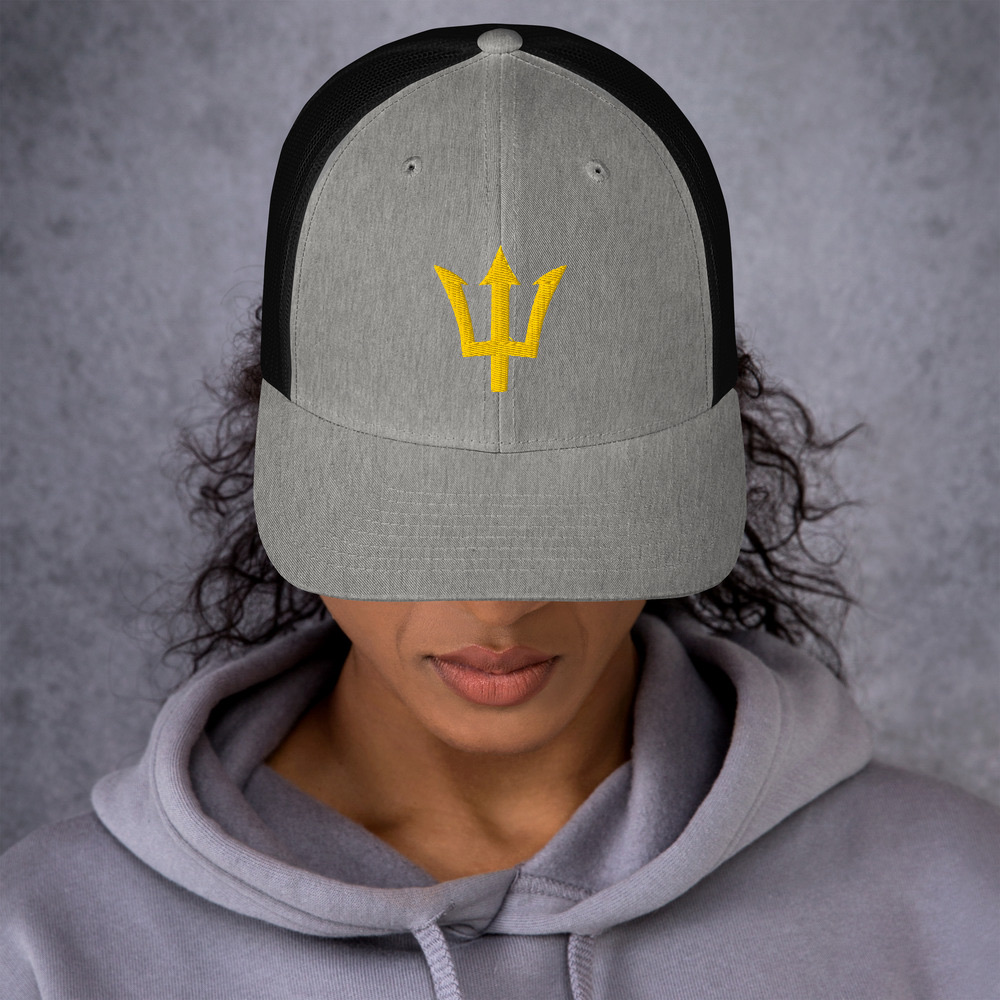 Yellow Trident Trucker Cap in Heather/ Black – Barbados Trident Cap