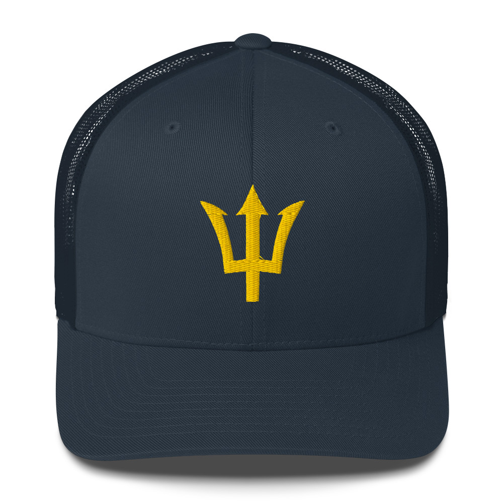 Yellow Trident Trucker Cap in Navy – Barbados Trident Cap