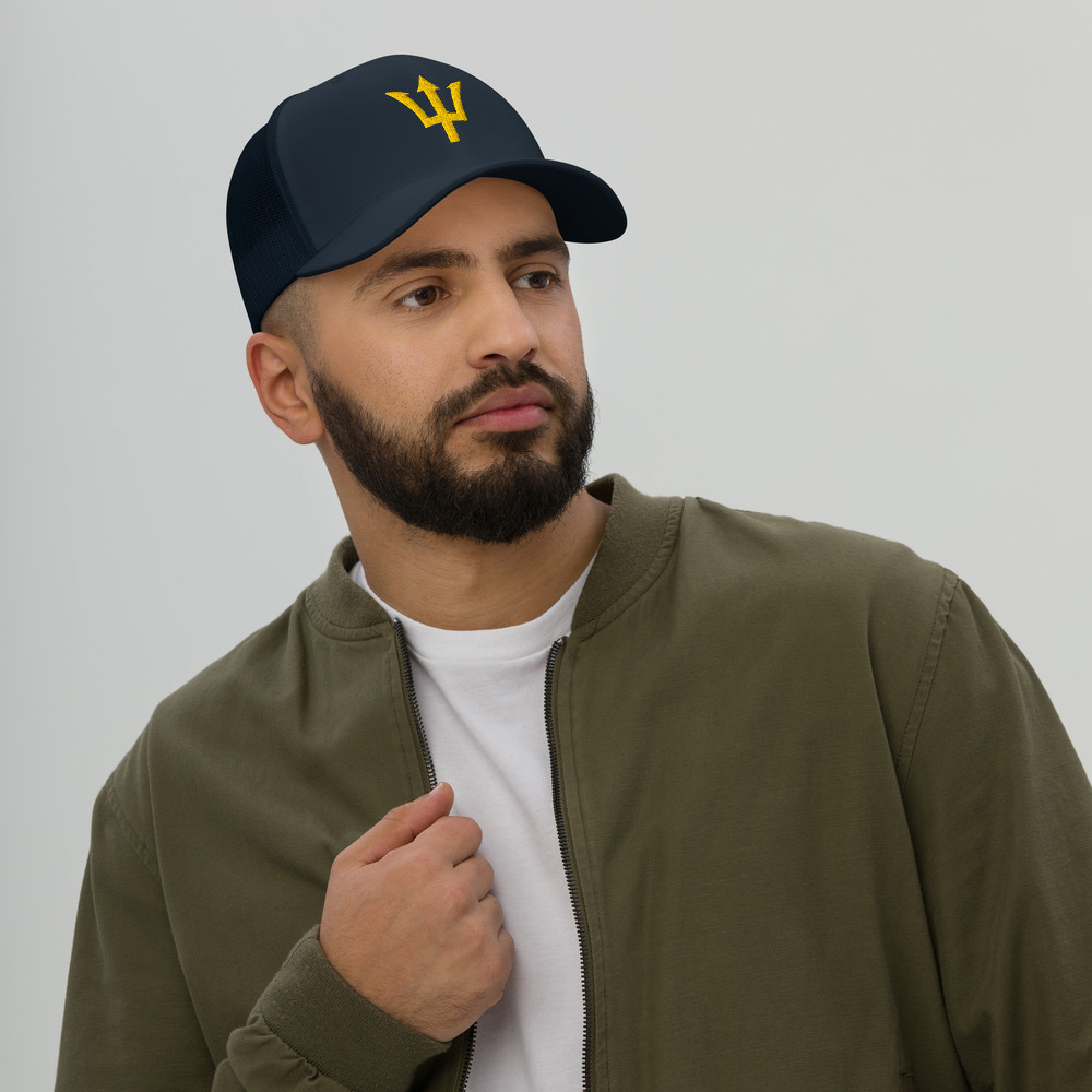 Yellow Trident Trucker Cap in Navy – Barbados Trident Cap