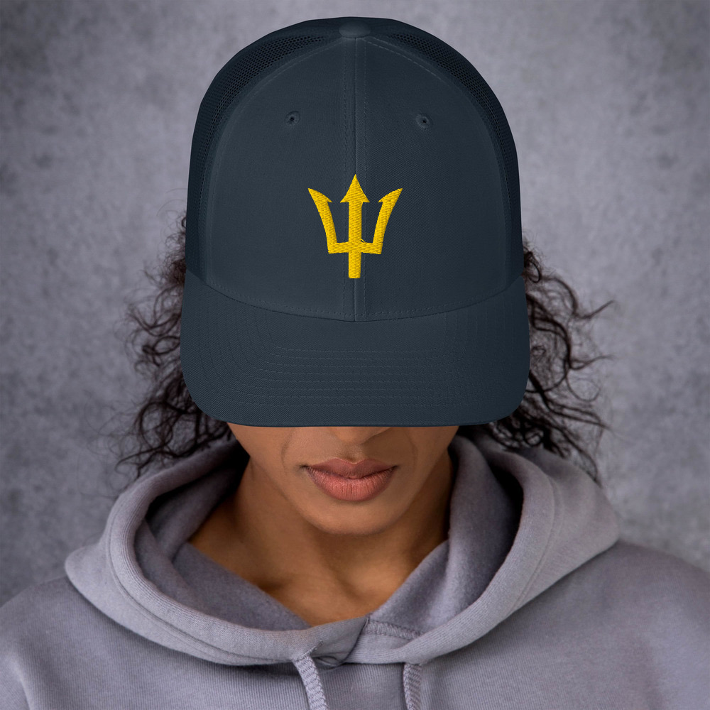 Yellow Trident Trucker Cap in Navy – Barbados Trident Cap