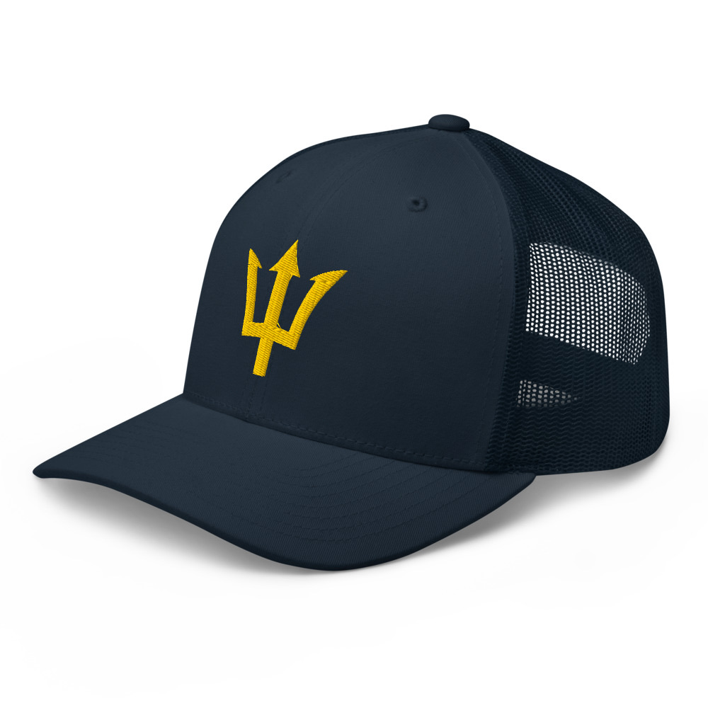 Yellow Trident Trucker Cap in Navy – Barbados Trident Cap