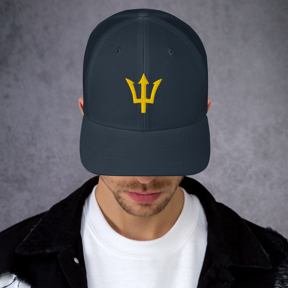 Yellow Trident Trucker Cap in Navy – Barbados Trident Cap