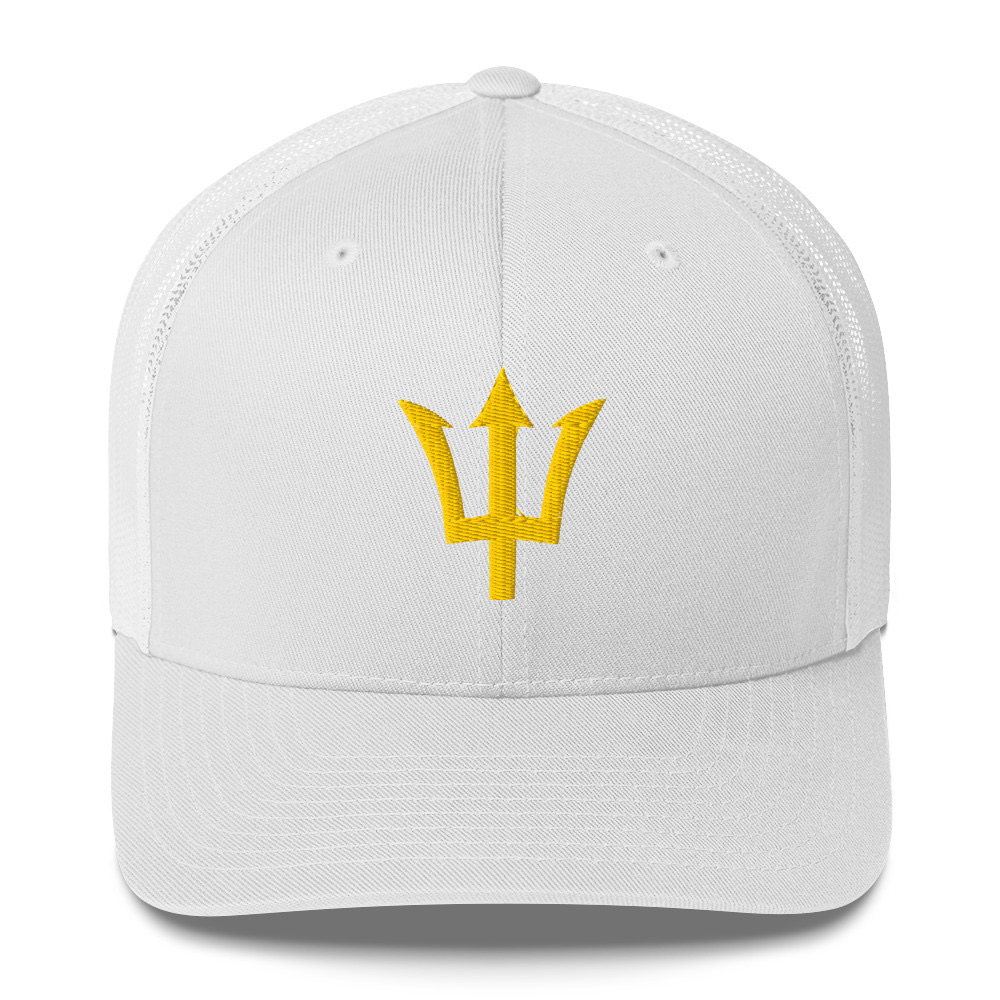 Yellow Trident Trucker Cap in White – Barbados Trident Cap