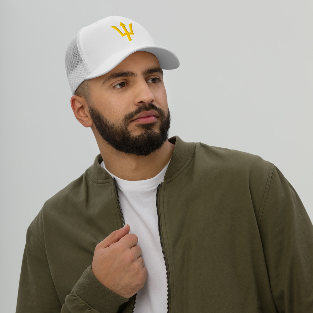 Yellow Trident Trucker Cap in White – Barbados Trident Cap