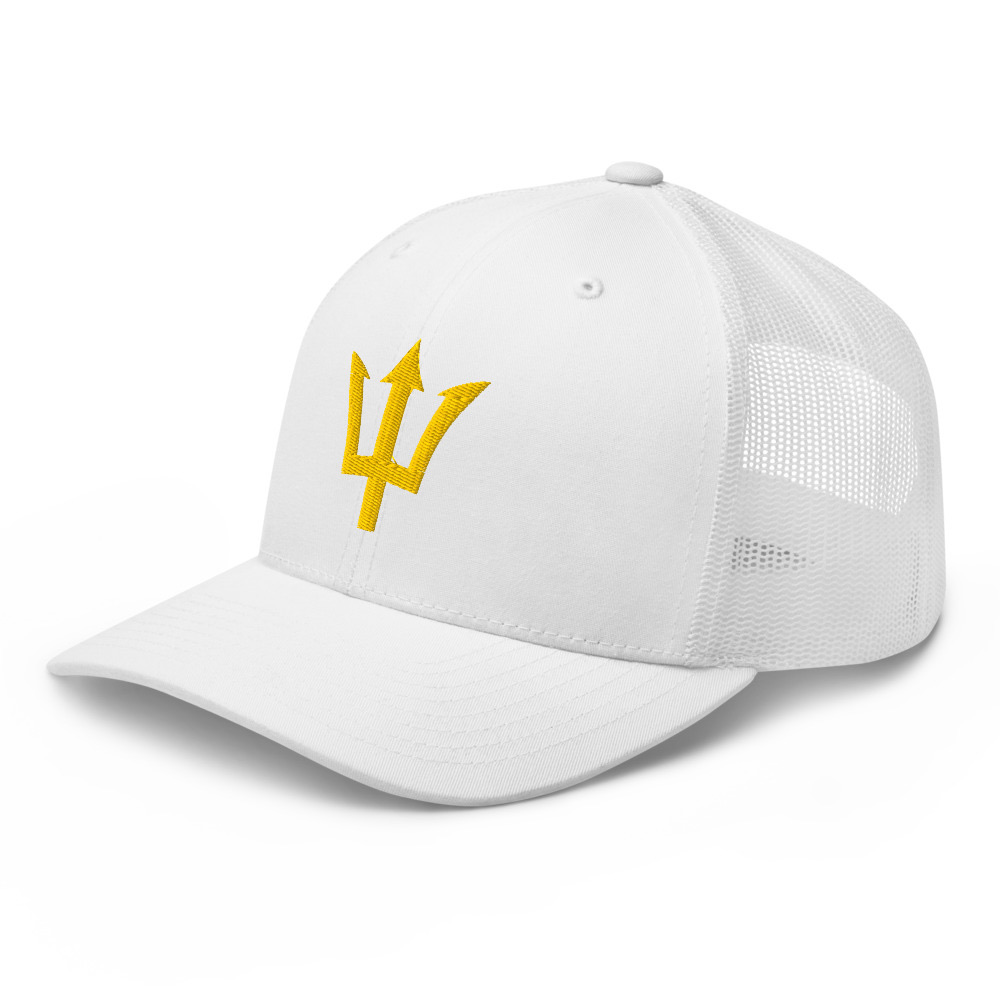 Yellow Trident Trucker Cap in White – Barbados Trident Cap