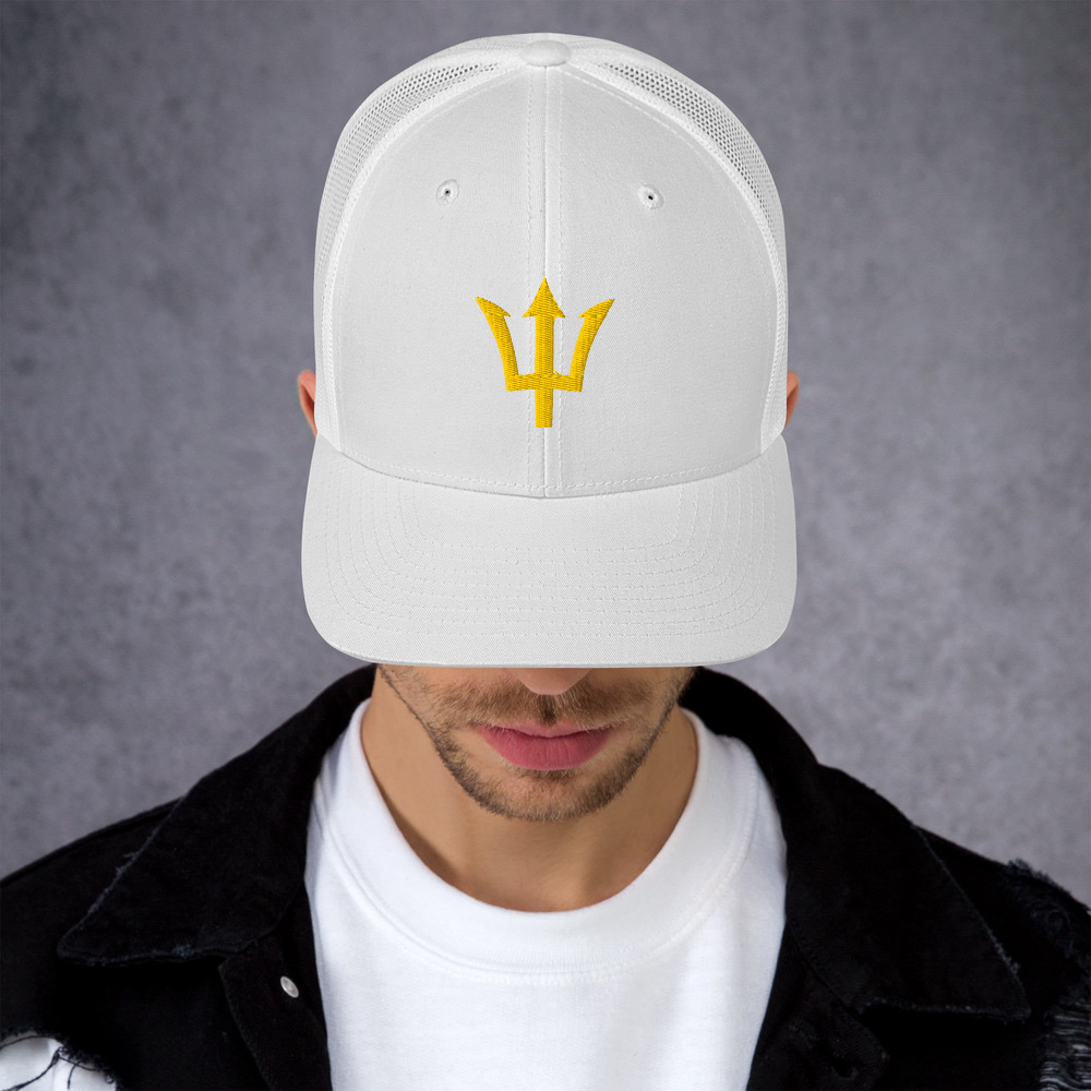 Yellow Trident Trucker Cap in White – Barbados Trident Cap
